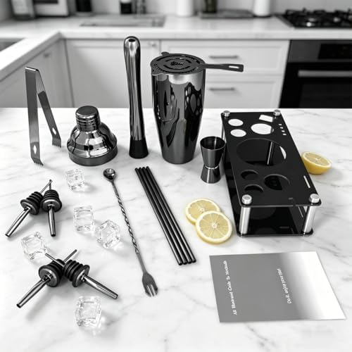 14-Piece Cocktail Shaker Set with Stand, Bartender Kit, 25oz Shakers