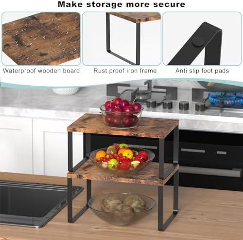 CADUKE Set of 4 Kitchen Cabinet Shelves, Brown
