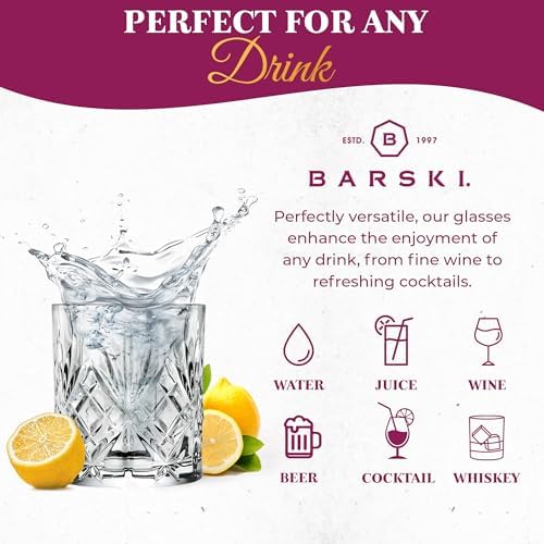 Barski Whiskey Glasses - Double Old Fashioned Rocks Glass - Set of 4