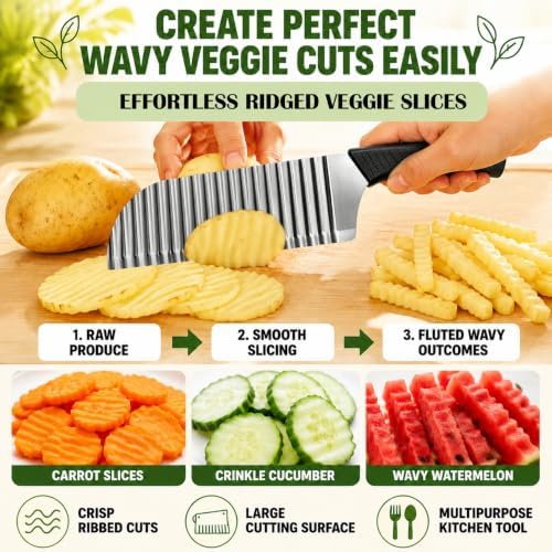 Stainless Steel Crinkle Cutter, Wavy Potato Slicer Wave Chopper with