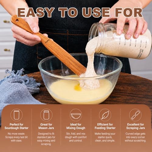 2 Pack Wooden Spurtle for Sourdough Starter, Teak Wood