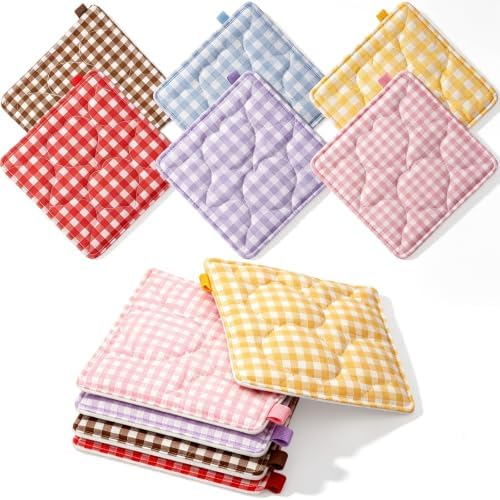 Meanplan Cotton Gingham Coaster for Drinks Set of 8, 4.5 x 4.5 Inch