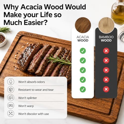 Acacia Wood Cutting Boards for Kitchen, Non-Toxic Cutting Board Set of