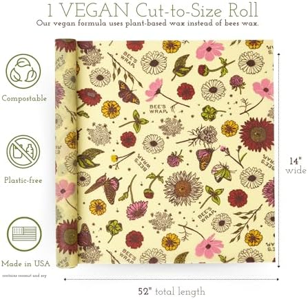 Bee's Wrap Vegan Beeswax Wrap Roll, 14 x 52 Inch