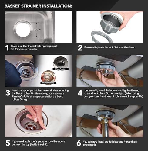 Highcraft 97333 Kitchen Sink Basket Strainer Replacement for Standard