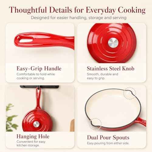 Hisencn Enameled Cast Iron Cookware Set,7 Piece Dutch Ovens Set,Red