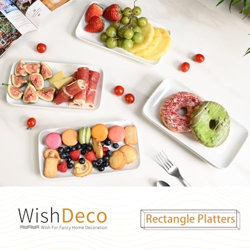 WishDeco Small Rectangle Plates Set of 6, White Serving Platters 9Inch