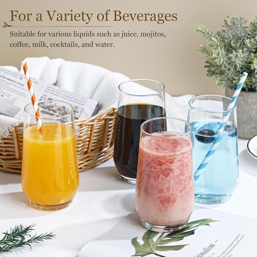 Drinking Glasses Set of 6, 16oz Crystal Clear Water Glasses Set