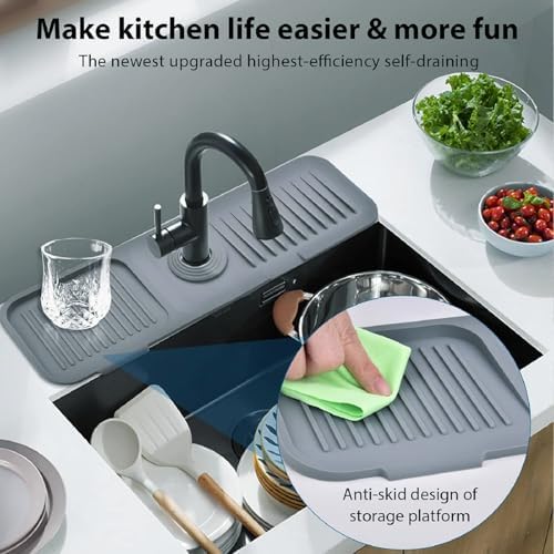 Silicone Kitchen Sink Splash Guard, 17.7" Drainage Mat for Faucet