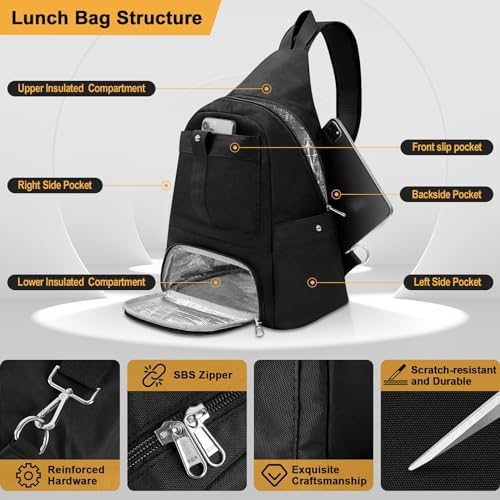 Crossbody Lunch Backpack, Double Deck Large Insulated leakproof