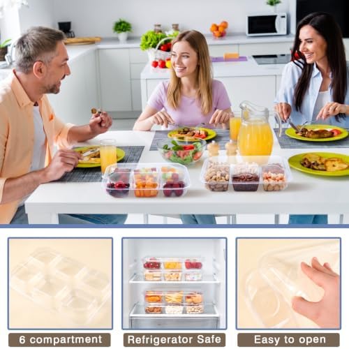 20 Pack Bento Snack Containers 6 Compartment Disposable with Lid