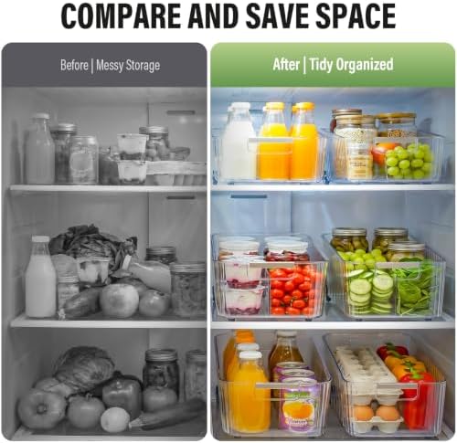 Pull Out Fridge Organizer Bins with Wheels, 8 Dividers, 2-Pack