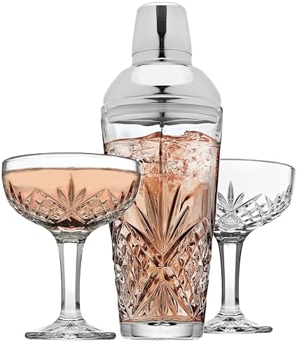 Godinger Cocktail Shaker and Cocktail Glasses Bar Set, Martini Shaker
