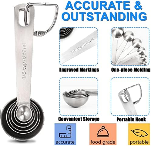 Measuring Spoons, 6-Piece Heavy Duty Stainless Steel Measuring Spoons