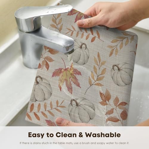 Artoid Mode Maple Leaves Fall Vinyl Placemats Set of 4, Wipeable