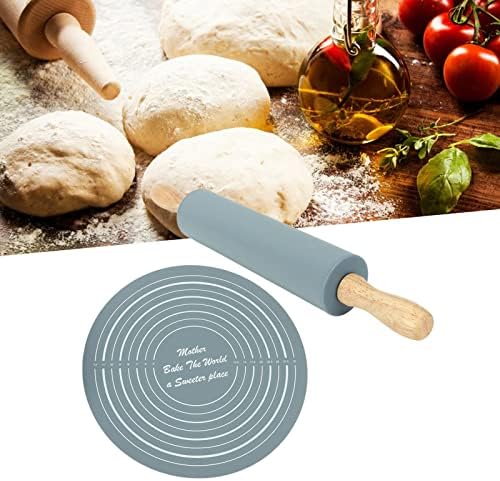 Fabater Silicone Rolling Pin Pastry Baking Mat Set, 11.8in Beech Wood