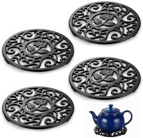 4 Pack Cast Iron Trivets for Hot Dishes 4.7 Inch Round Metal Trivet