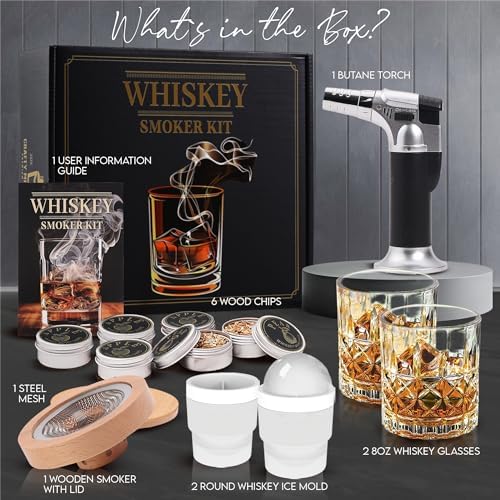 Whiskey Smoker Kit with Torch - Unique Bourbon Birthday Gifts for Men