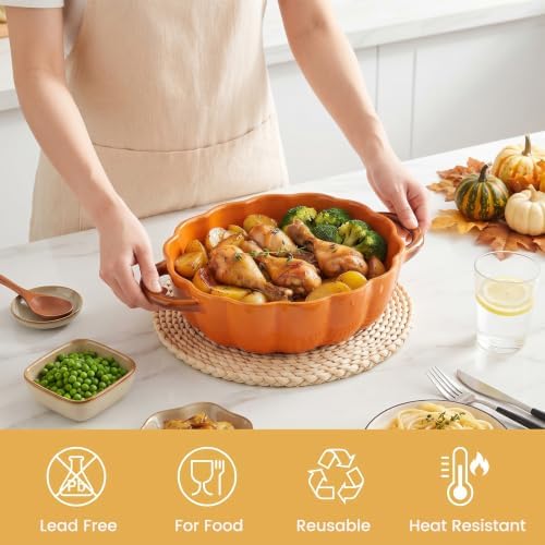 Pumpkin Casserole Dish with Lid, Orange, Oven Safe,8.3" x 2.4"