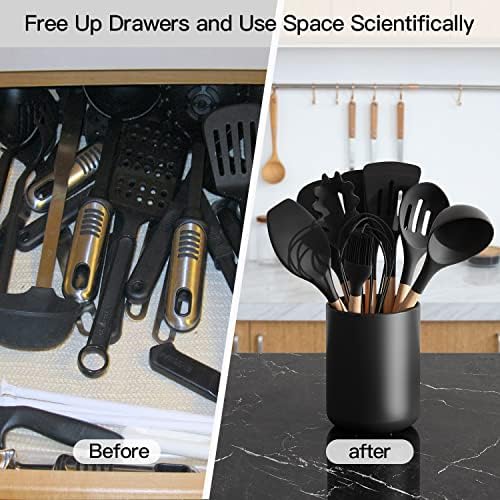 Ceramic Spoon Rest for Stove Top, Black Spoon Holder for Kitchen