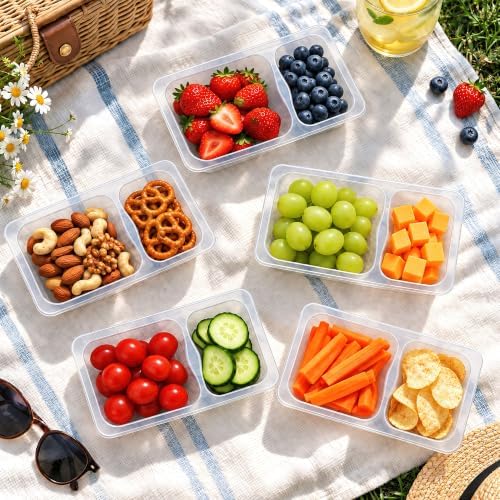 HI-REEKE 9 OZ Double Compartment Snack Containers, 20 Sets Bigger