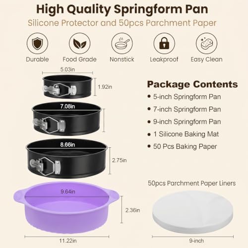3 Pcs Springform Pan Set, 5 7 9 Inch Nonstick Spring Form Pan