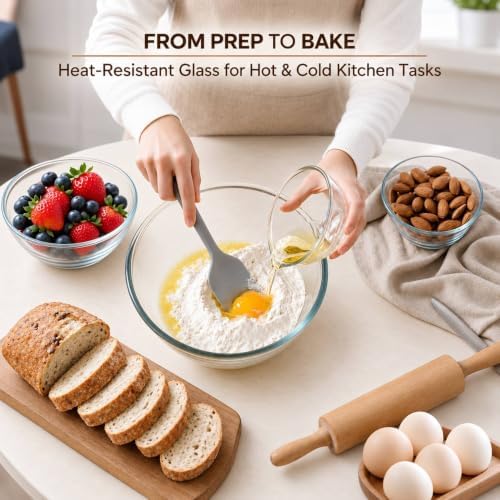 Cuiselct 5pcs Glass Mixing Bowls with Lids Set, Nesting Mixing Bowls