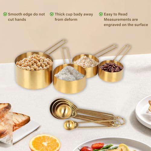 9 Pcs Gold Measuring Cups and Spoons Set, Premium Stainless Steel