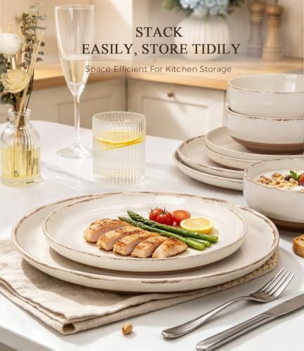 AmorArc Dinnerware Sets for 6, 24 Pieces Ceramic Plates and Bowls Set