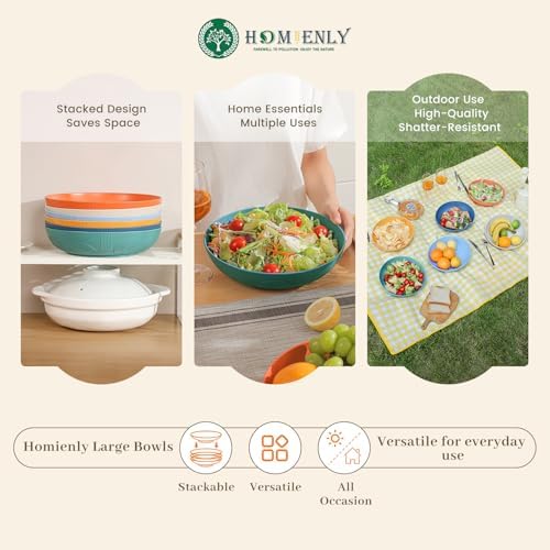 Homienly Salad Bowls, 60 OZ Large Salad Bowls for Kitchen, Wheat Straw