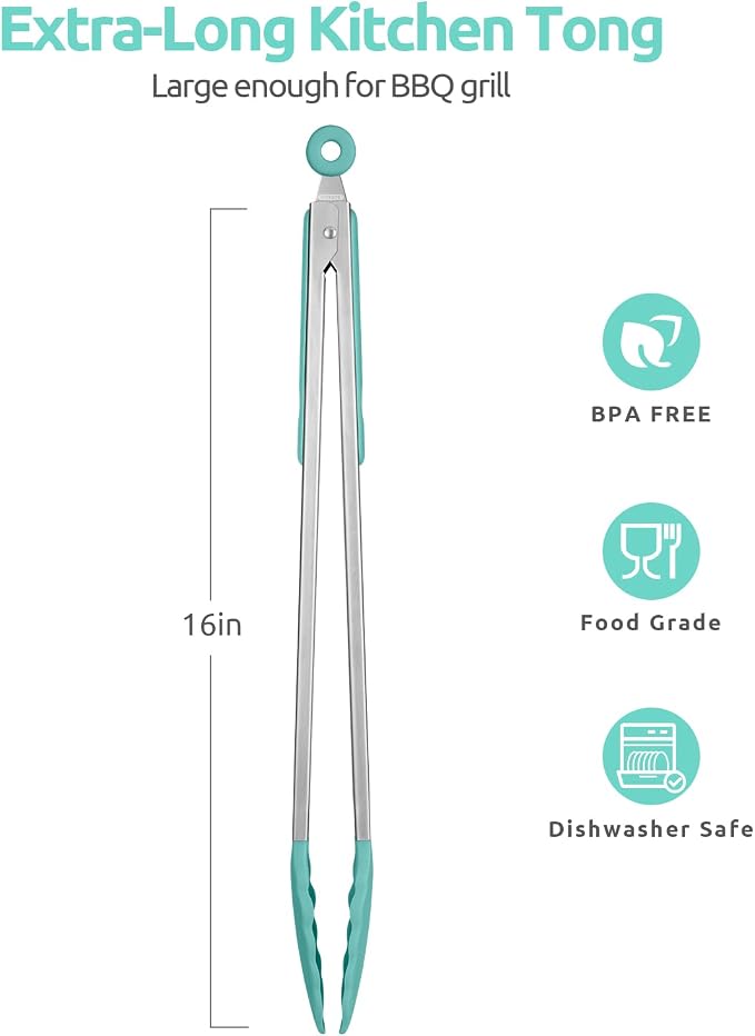 600ºF Heat Resistant Kitchen Tongs: U-Taste 16 in Extra Long Large Silicone - Image 2