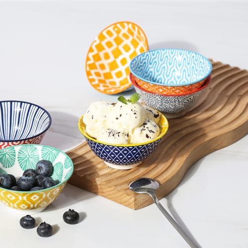 Selamica Porcelain Ice Cream Bowls Set of 6, Small Bowls, Assorted