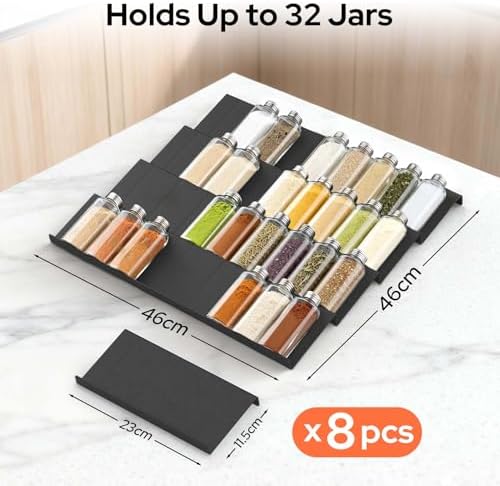 8 Pack Spice Drawer Organiser, Extendable Spice Rack for Inside