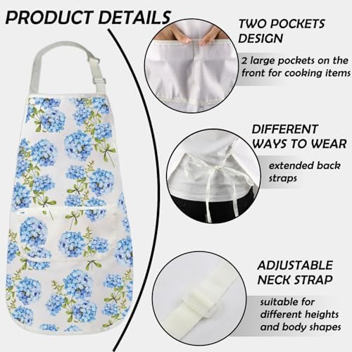 Gzrlyf Hydrangeas Apron Blue Hydrangeas Kitchen Apron Summer Floral
