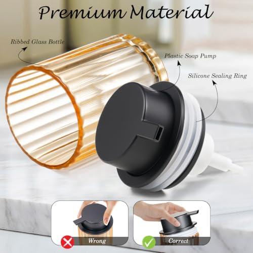 Amolliar Foaming Soap Dispenser, Amber Glass Soap Dispenser, Black