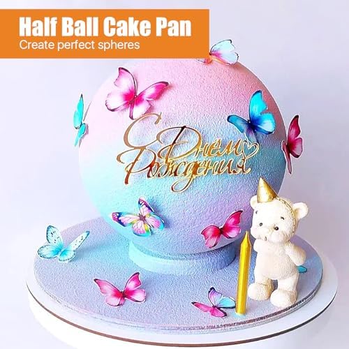2 Pcs Hemisphere Cake Pan, 8 Inch 3D Football Cake Pan, Aluminum Half