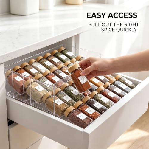 Acrylic Spice Drawer Organizer 4 Pk, Expandable 13"-26" Acrylic Spice