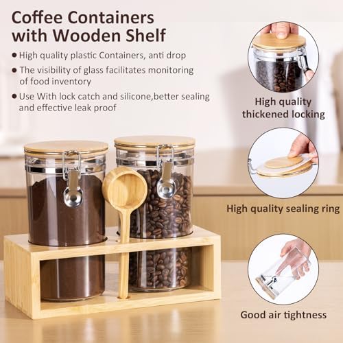 Yangbaga Coffee Canister with Spoon, 2P 38OZ Plastics Airtight Coffee