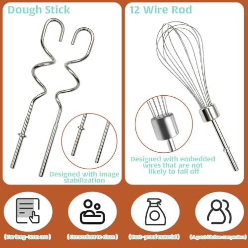 3Pcs Hand Mixer Beaters Dough Hook for Kitchen Aid, Stainless Steel