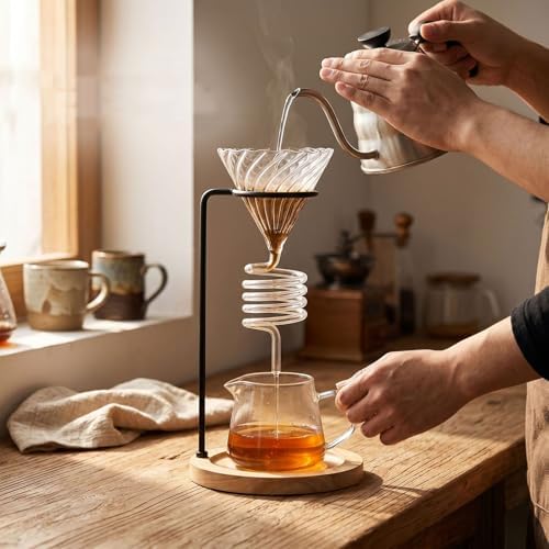High-Borosilicate Glass Pour Over Coffee Maker,Spiral Design Glass