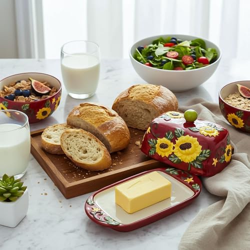 KXZ Ceramic Butter Dish with Lid – Farmhouse Sunflower Butter