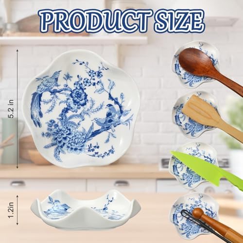 Honeydak Chinoiserie Ceramic Bird Spoon Rest for Kitchen, Blue White