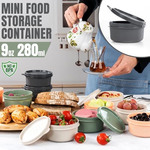 CHEDI Small Food Containers with Lids, Round 9 oz 8-Pack(16-Piece)