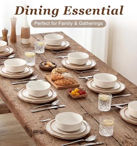Lareina Plates and Bowls Set, 12 Pieces Farmhouse Ceramic Dinnerware