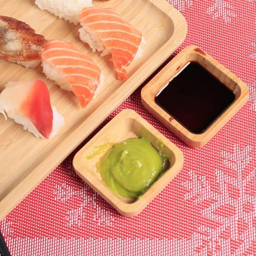Snack Bowl Set, Small Bamboo Sauce Dish Dipping Bowls for Appetizers