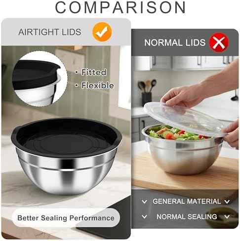 HaWare Mixing Bowls with Airtight Lids, 6-Piece Stainless Steel Salad
