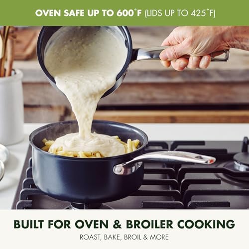 GreenPan Prime Chatham 1QT & 2QT Saucepan Pot Set with Glass Lids