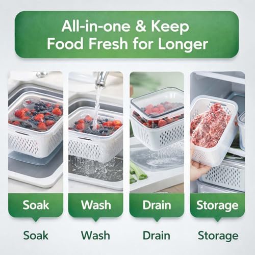 4-in-1 Produce Saver Containers - Fresh Berry Keeper with Removable