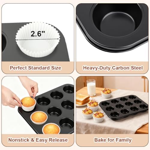 Muffin Pan & Cupcake Pan, 2 Pack 12-Cup Muffin Tin for Baking with 120