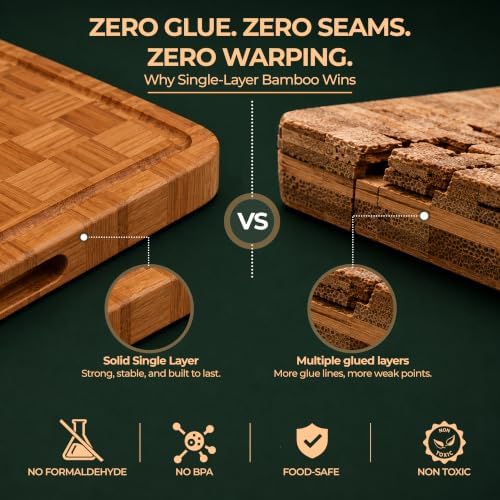 3 Pack Deep Carbonized Bamboo Cutting Board Set with Holder | Extra